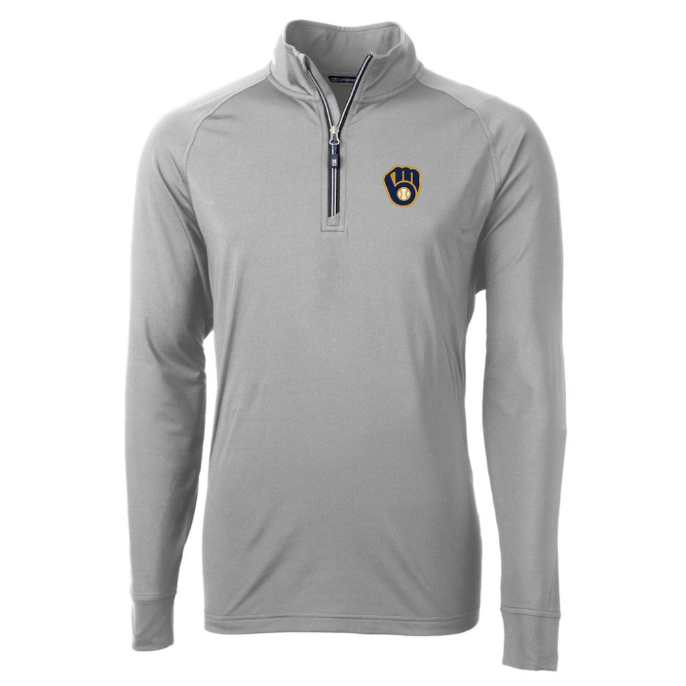 Gray Milwaukee Brewers Cutter & Buck Adapt Eco Knit Stretch Recycled Quarter-Zip Pullover Top