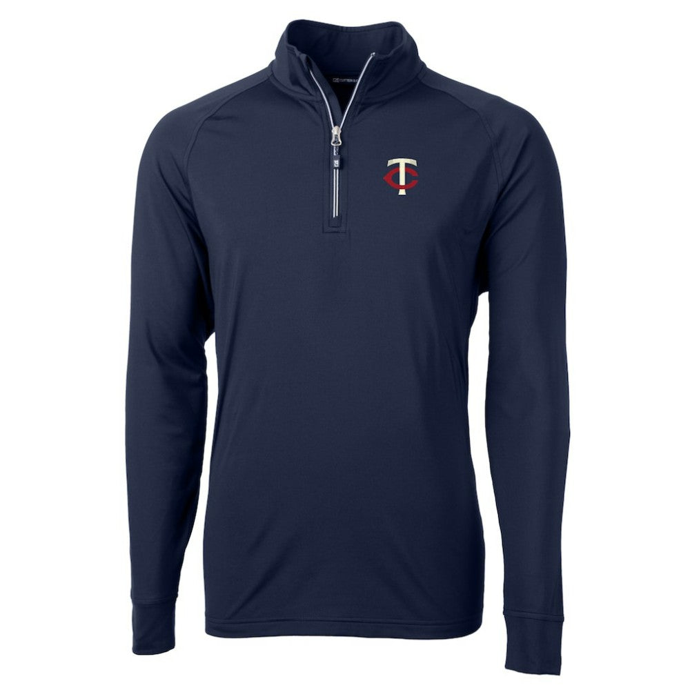 Navy Minnesota Twins Cutter & Buck Adapt Eco Knit Stretch Recycled Quarter-Zip Pullover Top