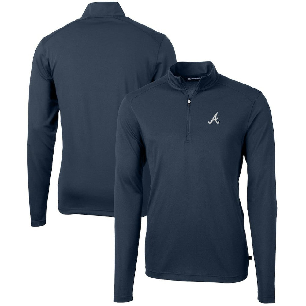 Navy Atlanta Braves Cutter & Buck Virtue Eco Pique Recycled Quarter-Zip Pullover Top