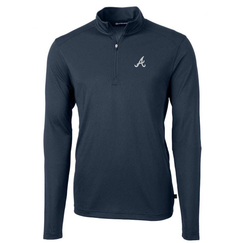 Navy Atlanta Braves Cutter & Buck Virtue Eco Pique Recycled Quarter-Zip Pullover Top