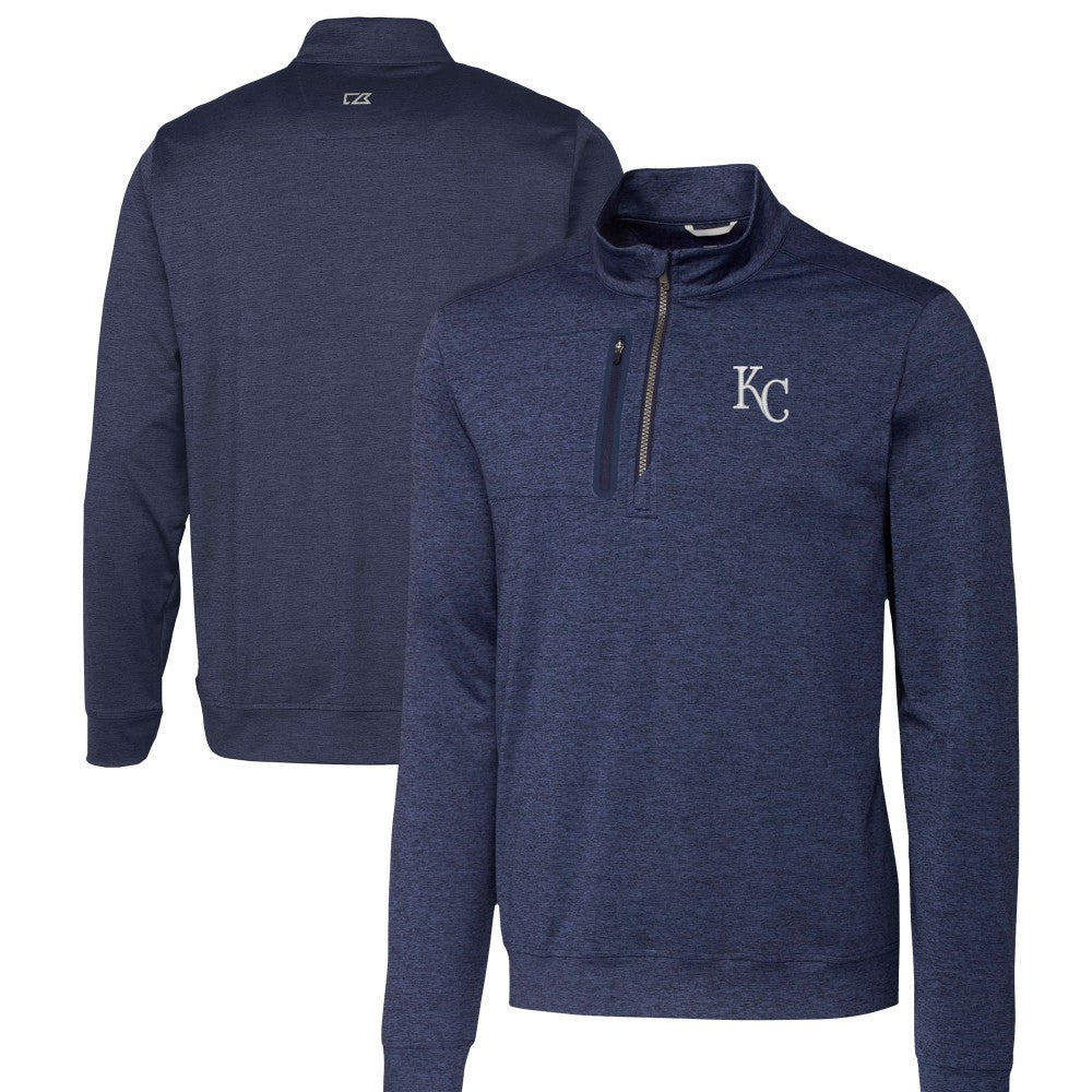 Navy Kansas City Royals Cutter & Buck Stealth Heathered Quarter-Zip Pullover Top