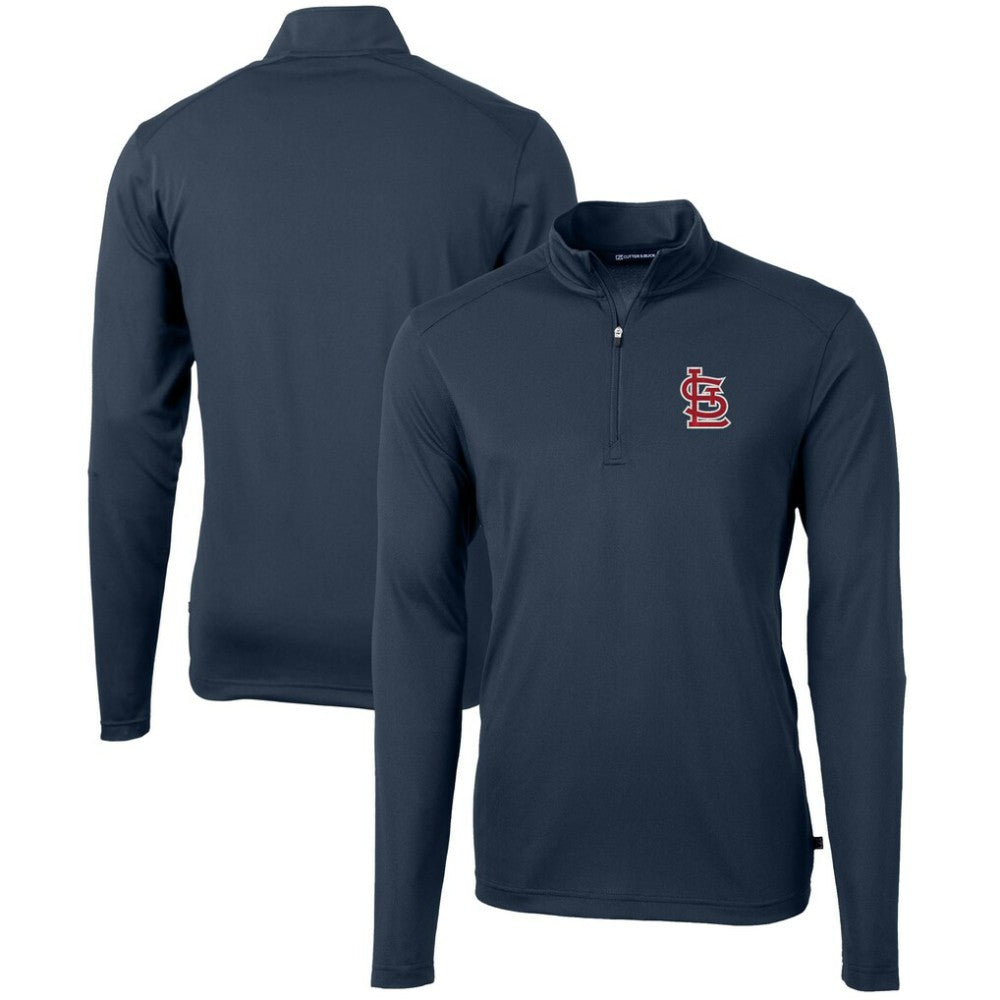 Navy St. Louis Cardinals Cutter & Buck Virtue Eco Pique Recycled Quarter-Zip Pullover Top