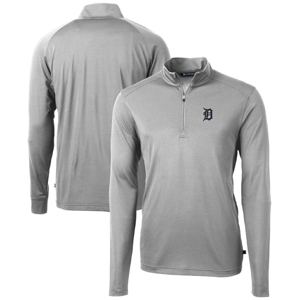 Gray Detroit Tigers Cutter & Buck Virtue Eco Pique Recycled Quarter-Zip Pullover Top