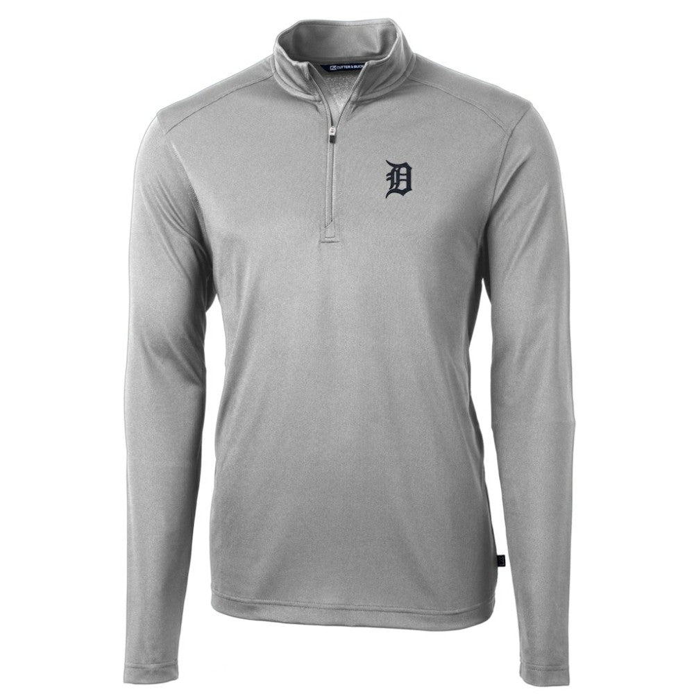 Gray Detroit Tigers Cutter & Buck Virtue Eco Pique Recycled Quarter-Zip Pullover Top