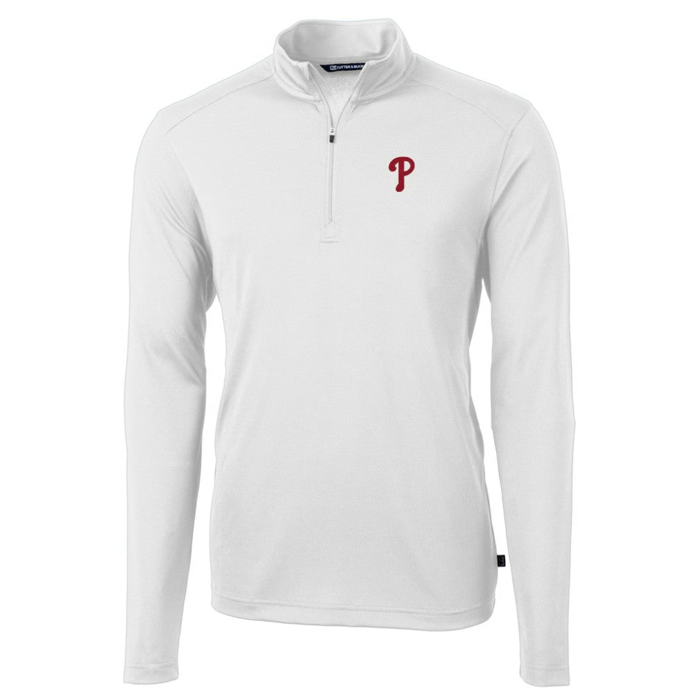 White Philadelphia Phillies Cutter & Buck Virtue Eco Pique Recycled Quarter-Zip Pullover Top