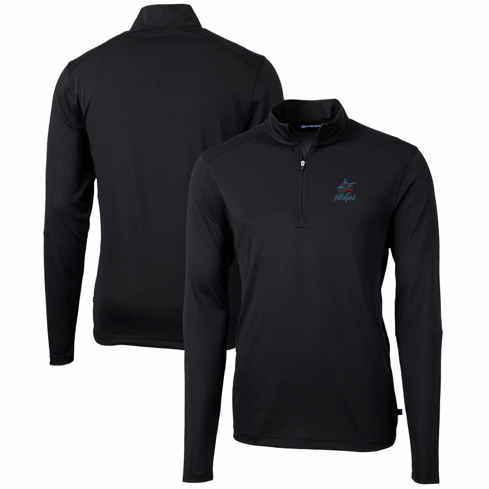 Black Miami Marlins Cutter & Buck Virtue Eco Pique Recycled Quarter-Zip Pullover Top