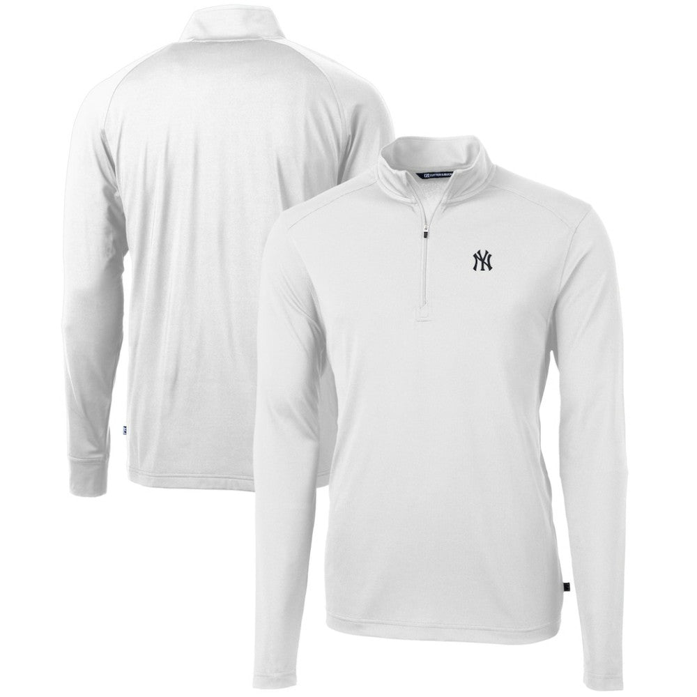 White New York Yankees Cutter & Buck Virtue Eco Pique Recycled Quarter-Zip Pullover Top