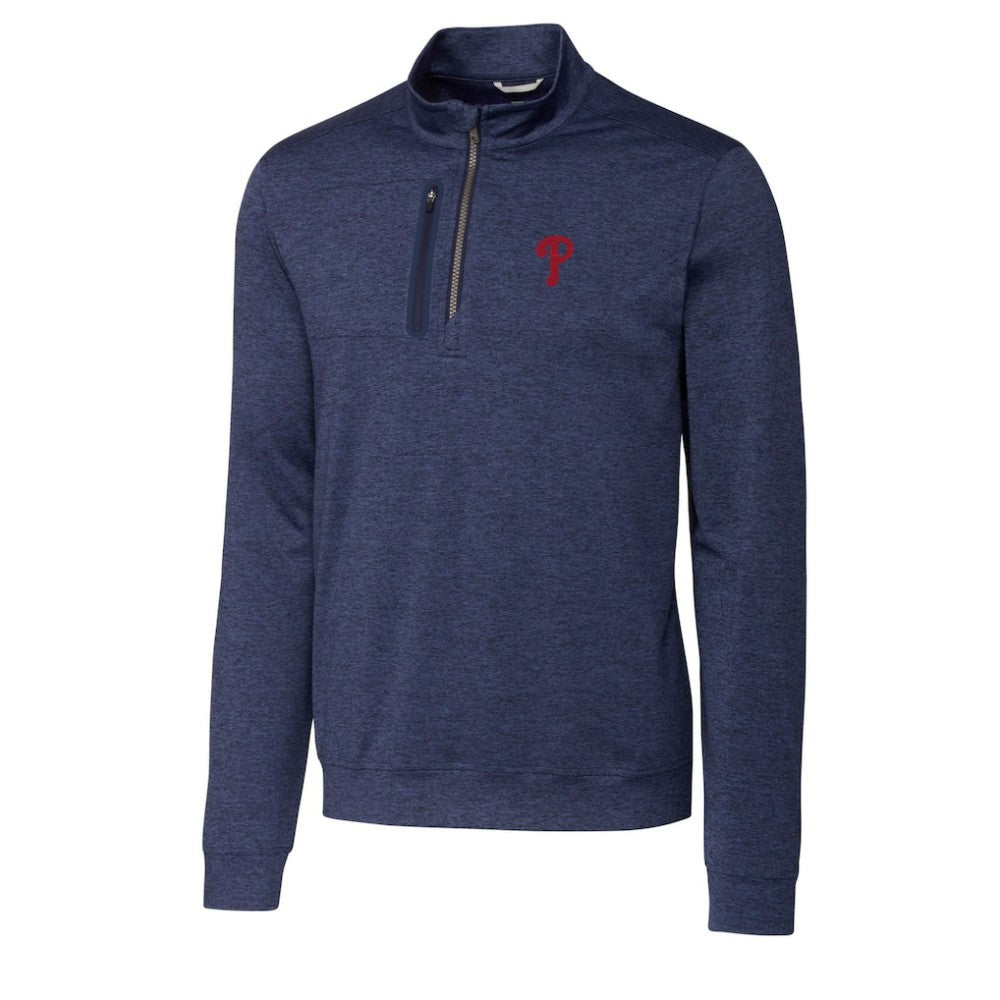Navy Philadelphia Phillies Cutter & Buck Stealth Heathered Quarter-Zip Pullover Top