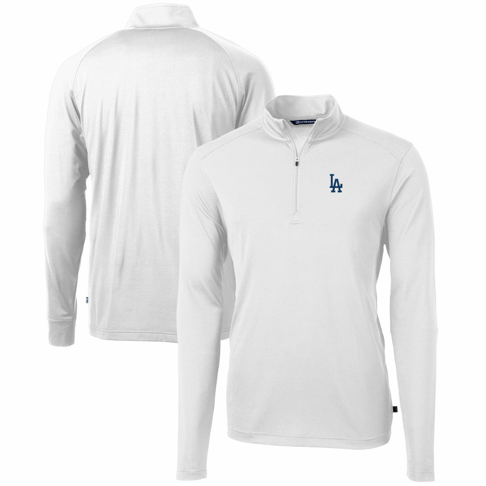 White Los Angeles Dodgers Cutter & Buck Virtue Eco Pique Recycled Quarter-Zip Pullover Top