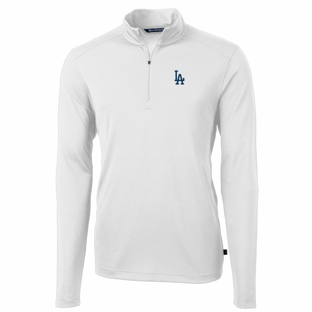 White Los Angeles Dodgers Cutter & Buck Virtue Eco Pique Recycled Quarter-Zip Pullover Top