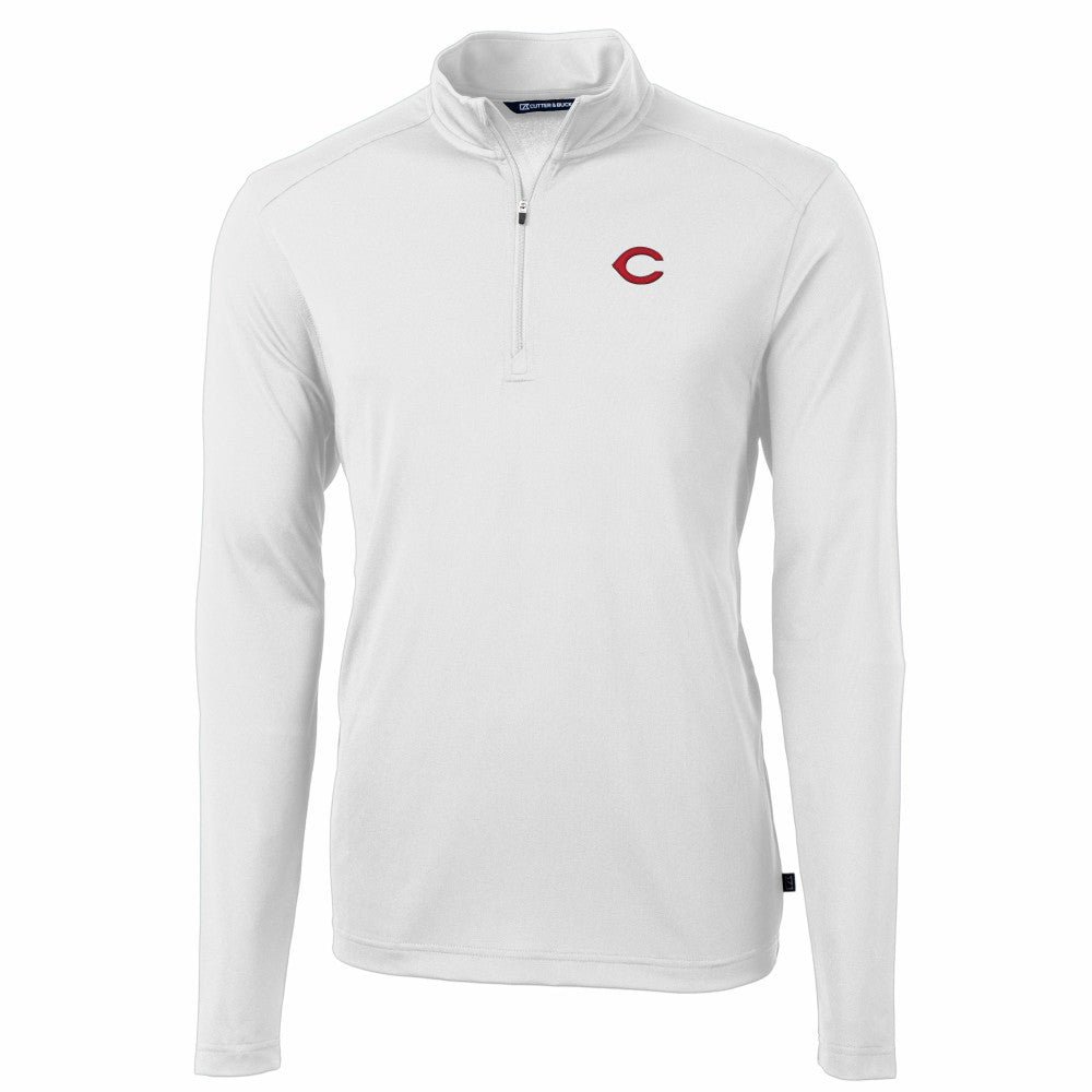 White Cincinnati Reds Cutter & Buck Virtue Eco Pique Recycled Quarter-Zip Pullover Top