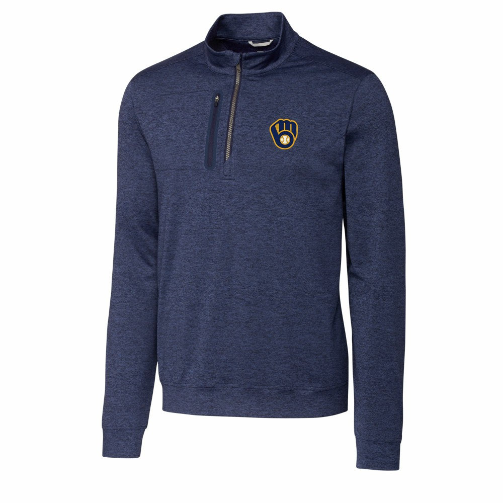 Navy Milwaukee Brewers Cutter & Buck Stealth Heathered Quarter-Zip Pullover Top