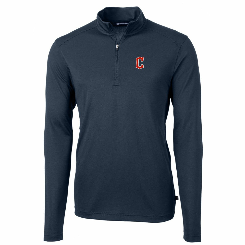 Navy Cleveland Guardians Cutter & Buck Virtue Eco Pique Recycled Quarter-Zip Pullover Top