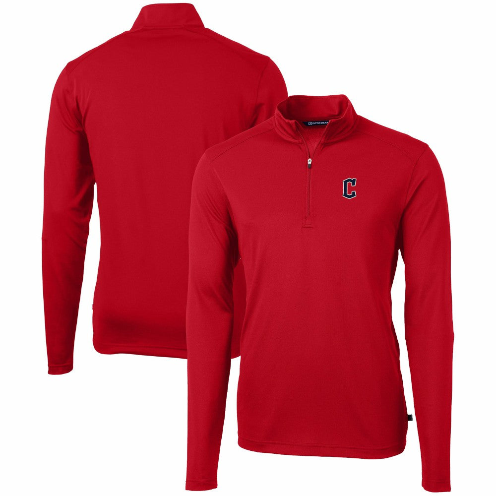 Red Cleveland Guardians Cutter & Buck Virtue Eco Pique Recycled Quarter-Zip Pullover Top