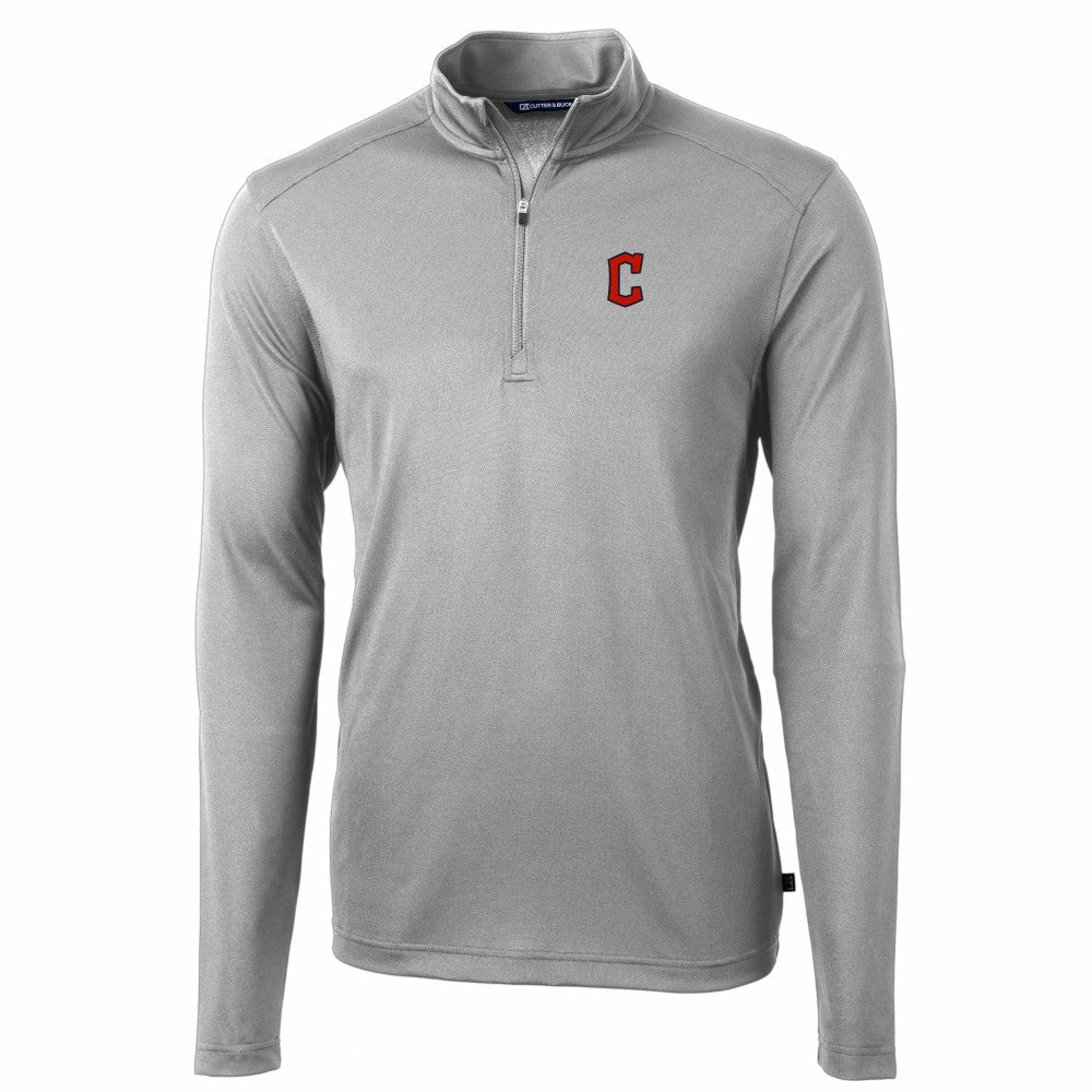 Gray Cleveland Guardians Cutter & Buck Virtue Eco Pique Recycled Quarter-Zip Pullover Top