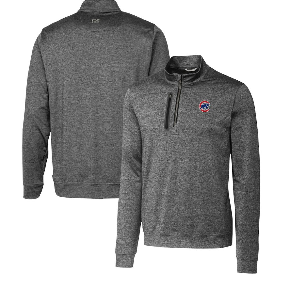 Gray Chicago Cubs Cutter & Buck Stealth Heathered Quarter-Zip Pullover Top