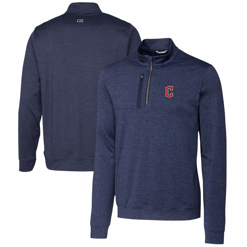 Navy Cleveland Guardians Cutter & Buck Stealth Heathered Quarter-Zip Pullover Top