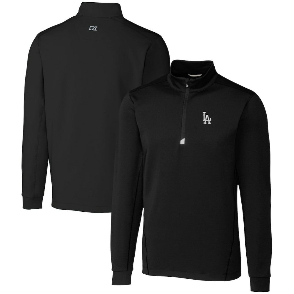 Black Los Angeles Dodgers Cutter & Buck Big & Tall Traverse Stretch Quarter-Zip Pullover Top