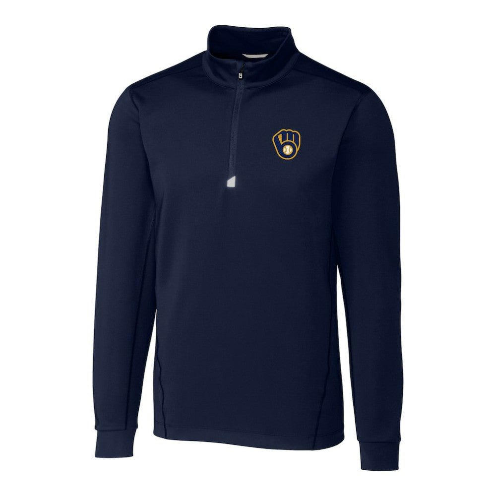 Navy Milwaukee Brewers Cutter & Buck Big & Tall Traverse Stretch Quarter-Zip Pullover Top