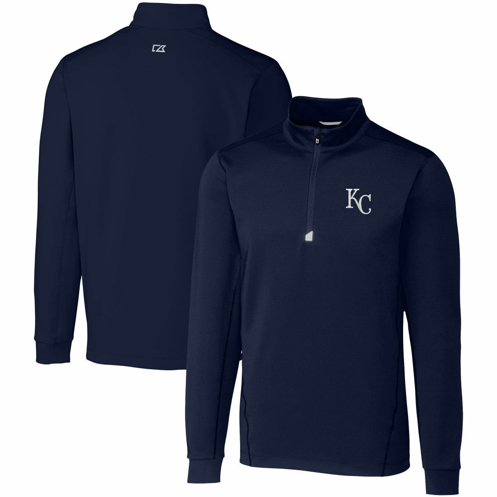 Navy Kansas City Royals Cutter & Buck Big & Tall Traverse Stretch Quarter-Zip Pullover Top