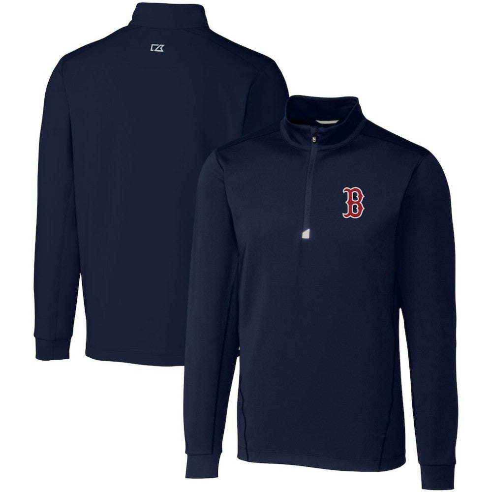 Navy Boston Red Sox Cutter & Buck Big & Tall Traverse Stretch Quarter-Zip Pullover Top