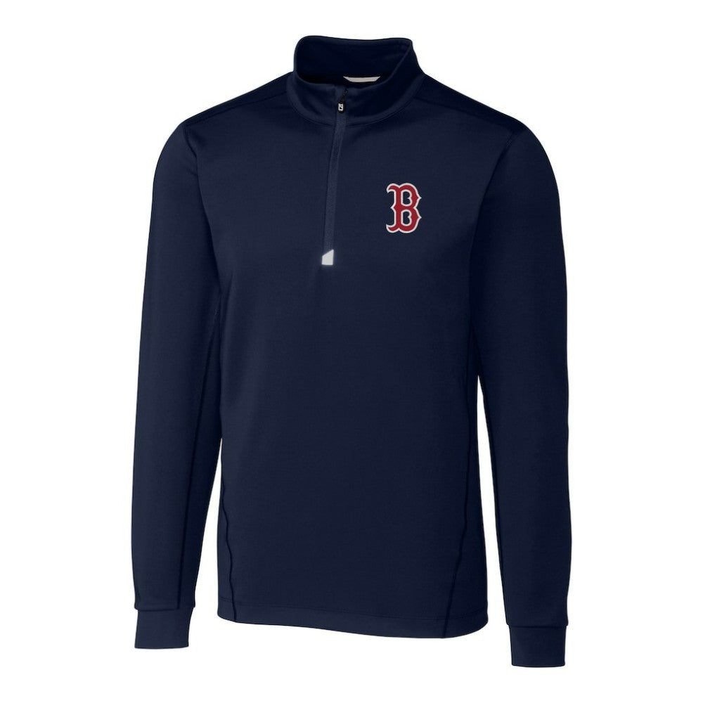 Navy Boston Red Sox Cutter & Buck Big & Tall Traverse Stretch Quarter-Zip Pullover Top