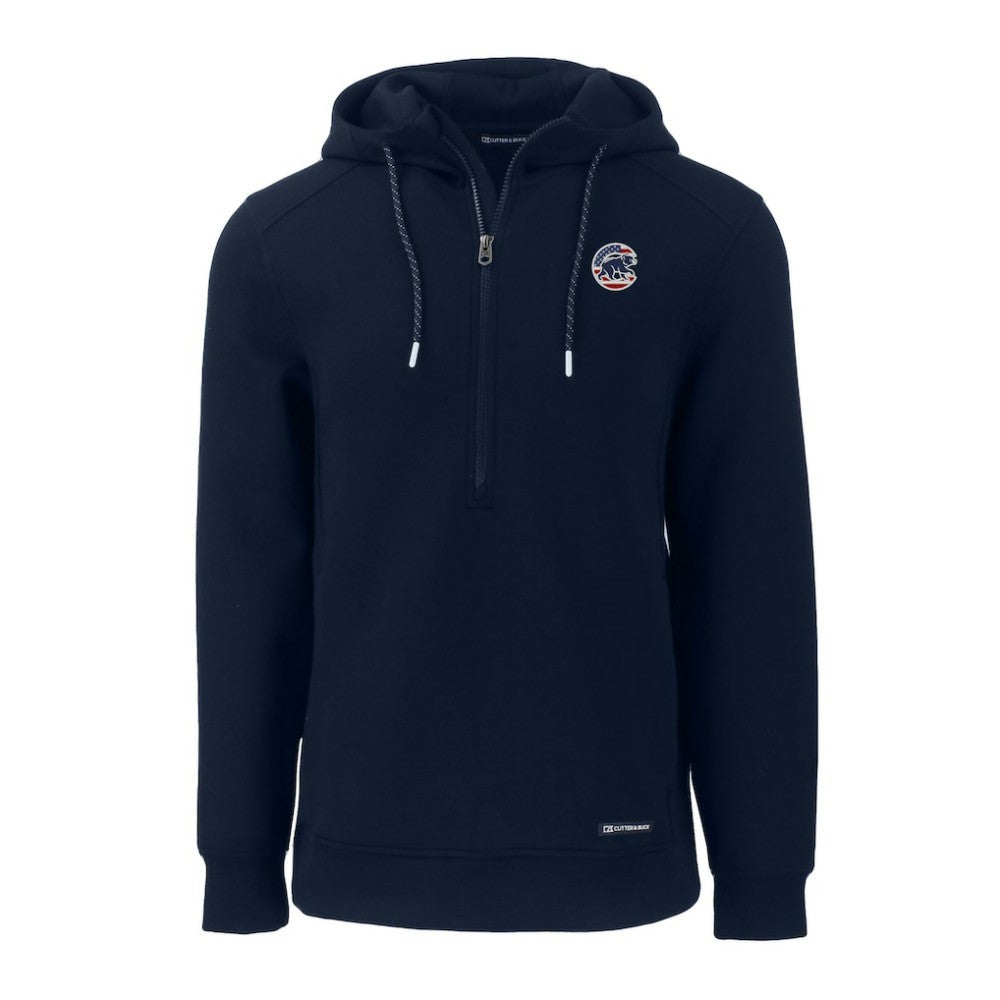 Navy Chicago Cubs Cutter & Buck Stars & Stripes Roam Eco Half-Zip Recycled Pullover Hoodie