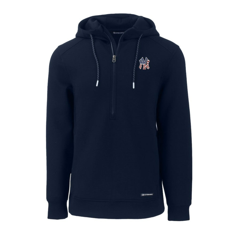 Navy New York Yankees Cutter & Buck Stars & Stripes Roam Eco Half-Zip Recycled Pullover Hoodie