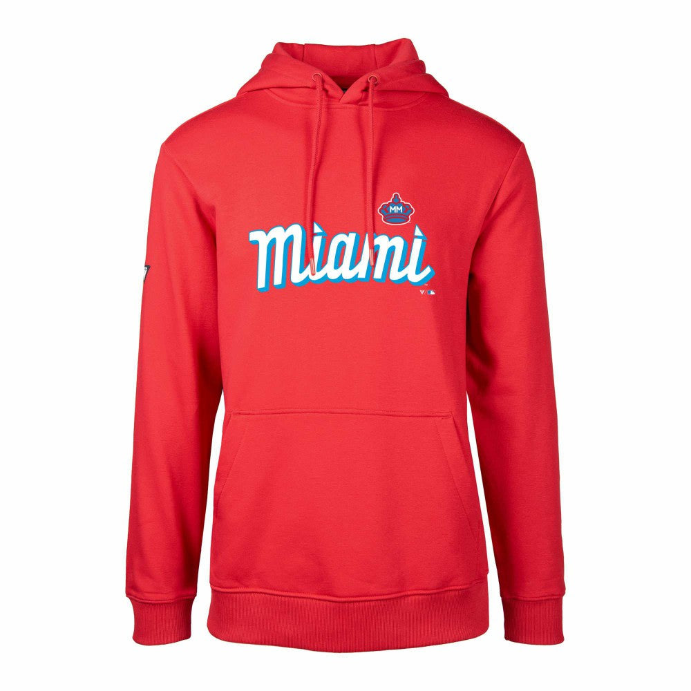 Red Miami Marlins Levelwear City Connect Podium Core Logo Pullover Hoodie