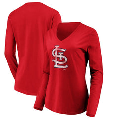 Red St. Louis Cardinals Women's Team Long Sleeve V-Neck T-Shirt