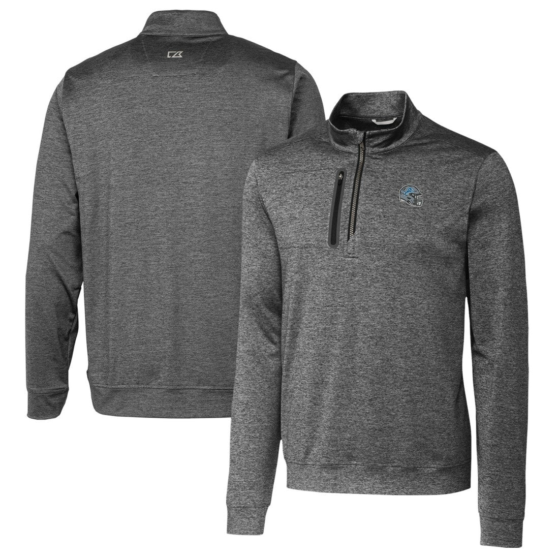 Cutter & Buck Helmet Stealth Heathered Quarter-Zip Pullover Top - Detroit Lions Pullover