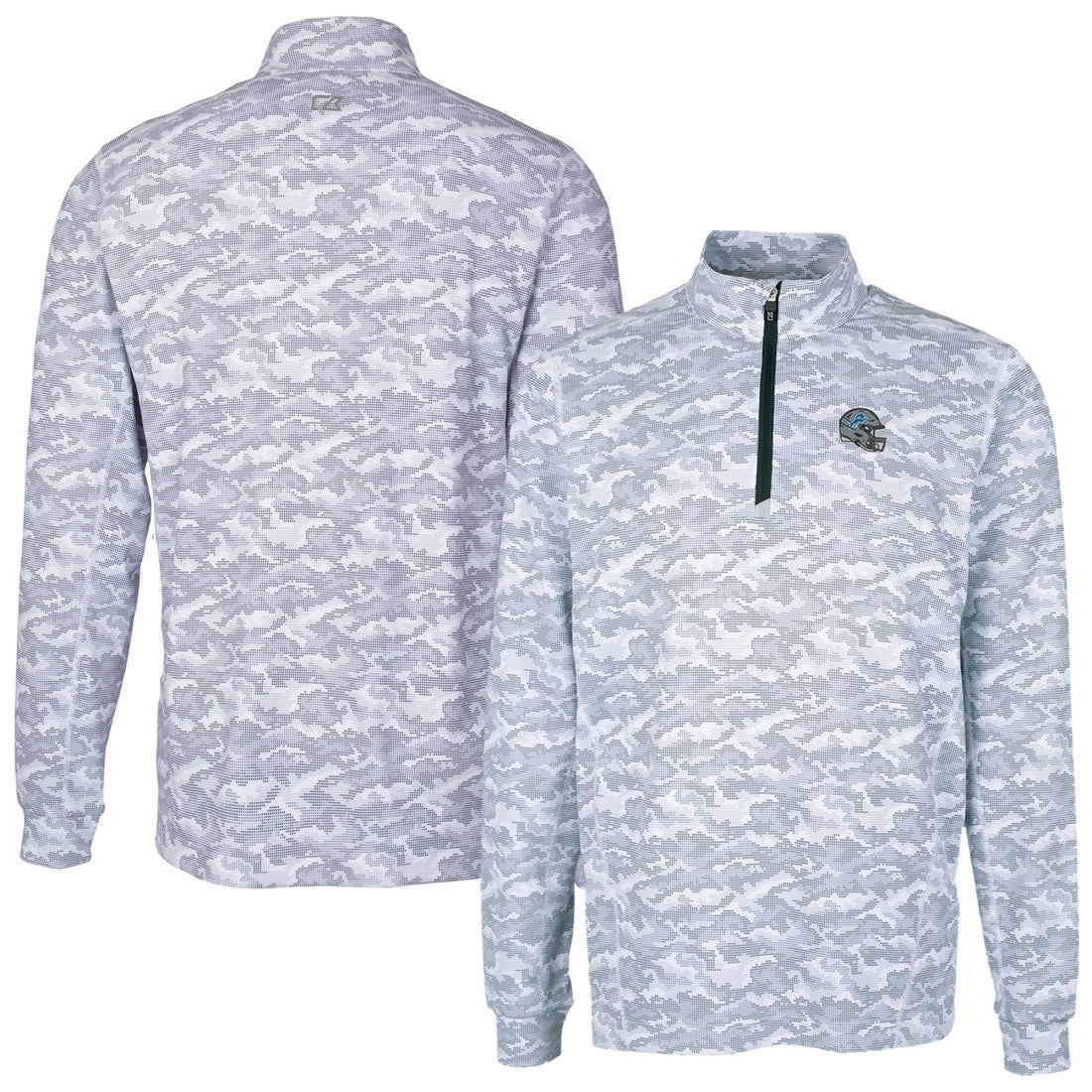 Cutter & Buck Helmet Traverse Camo Print Stretch Quarter-Zip Pullover Top - Detroit Lions Pullover