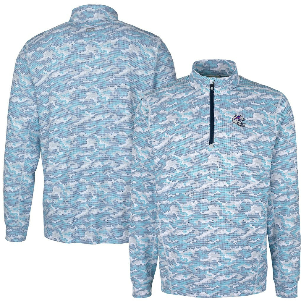 Cutter & Buck Helmet Traverse Camo Print Stretch Quarter-Zip Pullover Top - Buffalo Bills Pullover
