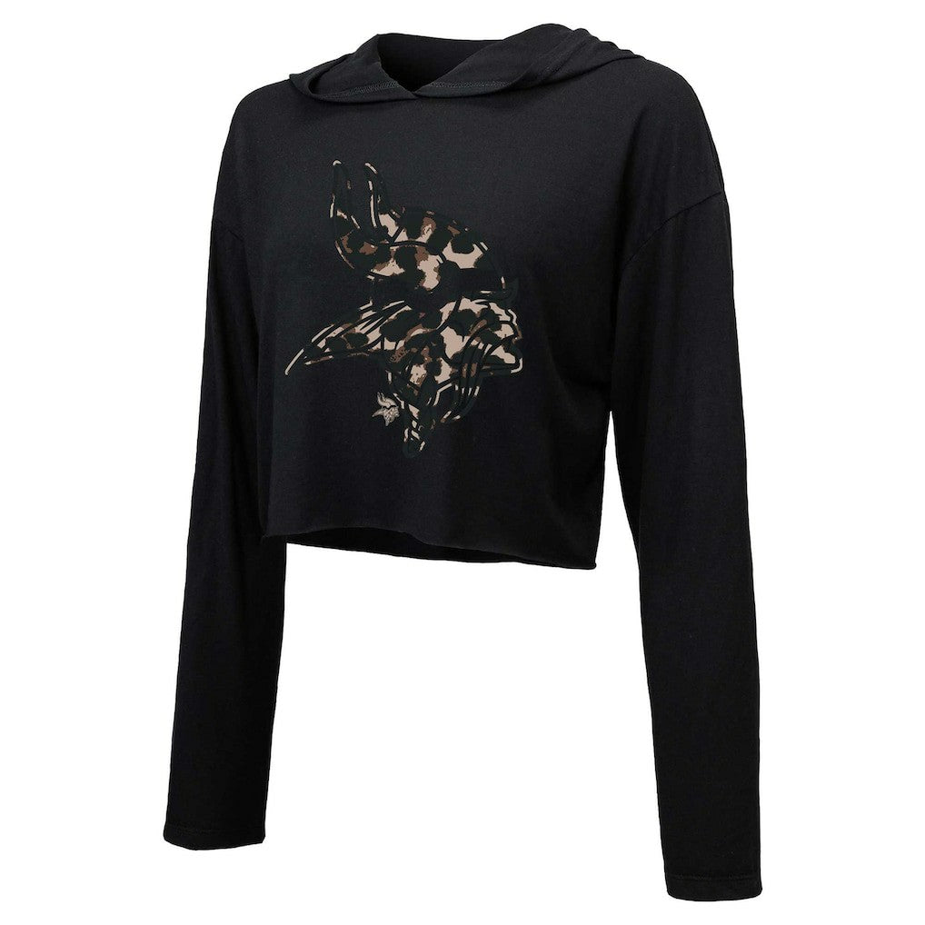Justin Jefferson  Majestic Threads Women's Leopard Player Name & Number Long Sleeve Cropped Hoodie - Minnesota Vikings Hoodies