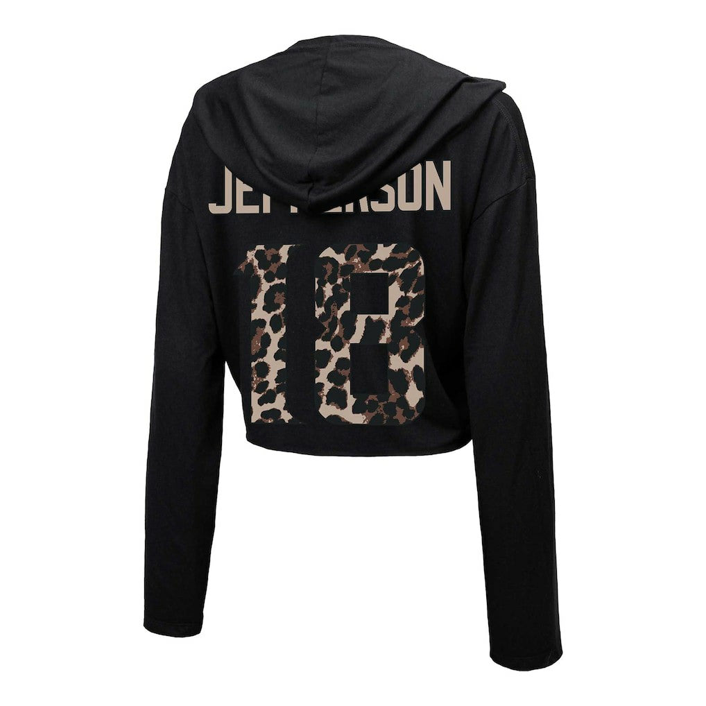 Justin Jefferson  Majestic Threads Women's Leopard Player Name & Number Long Sleeve Cropped Hoodie - Minnesota Vikings Hoodies
