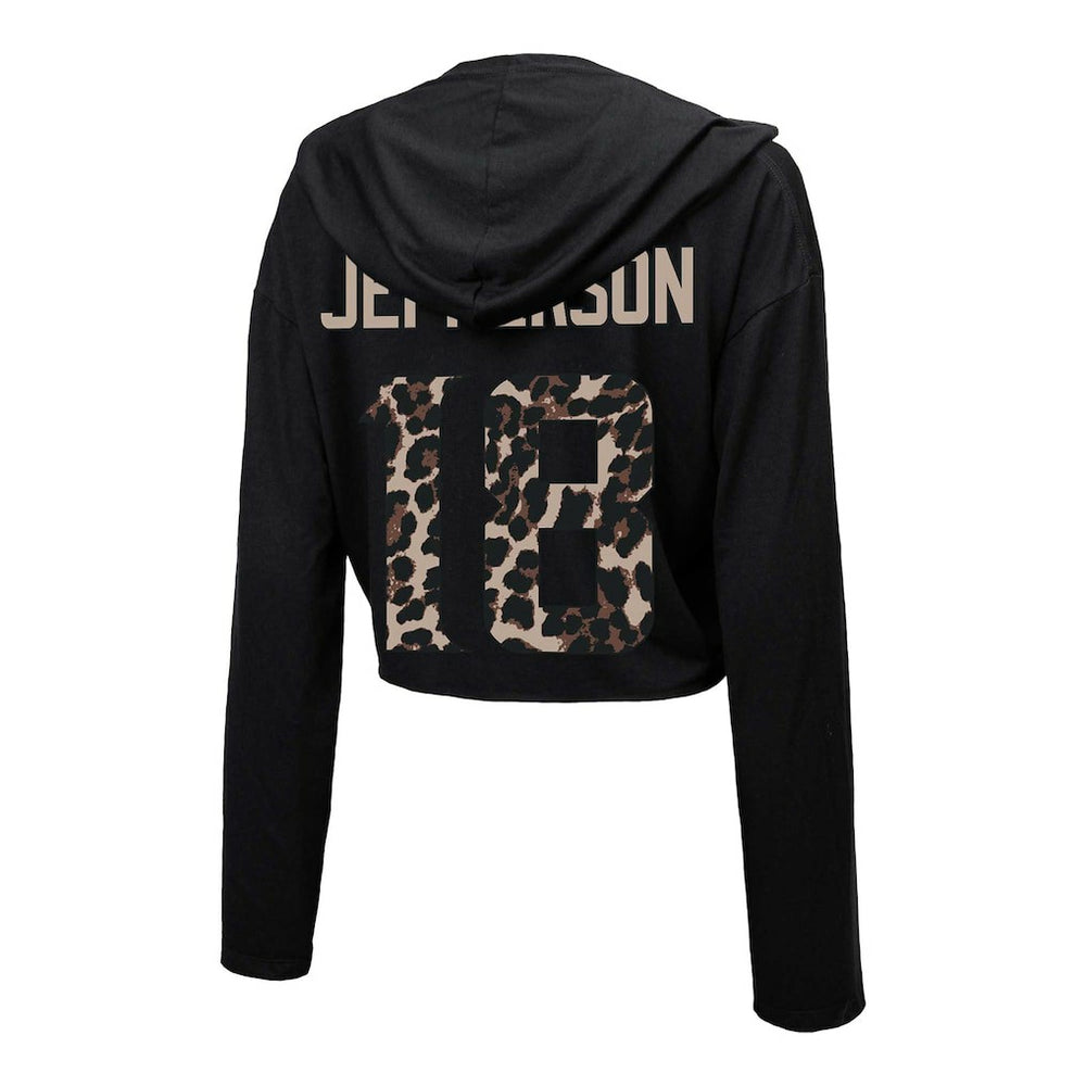 Justin Jefferson  Majestic Threads Women's Leopard Player Name & Number Long Sleeve Cropped Hoodie - Minnesota Vikings Hoodies