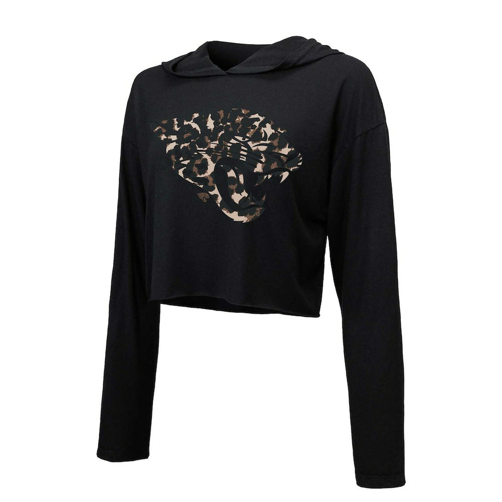 Trevor Lawrence  Majestic Threads Women's Leopard Player Name & Number Long Sleeve Cropped Hoodie - Jacksonville Jaguars Hoodies