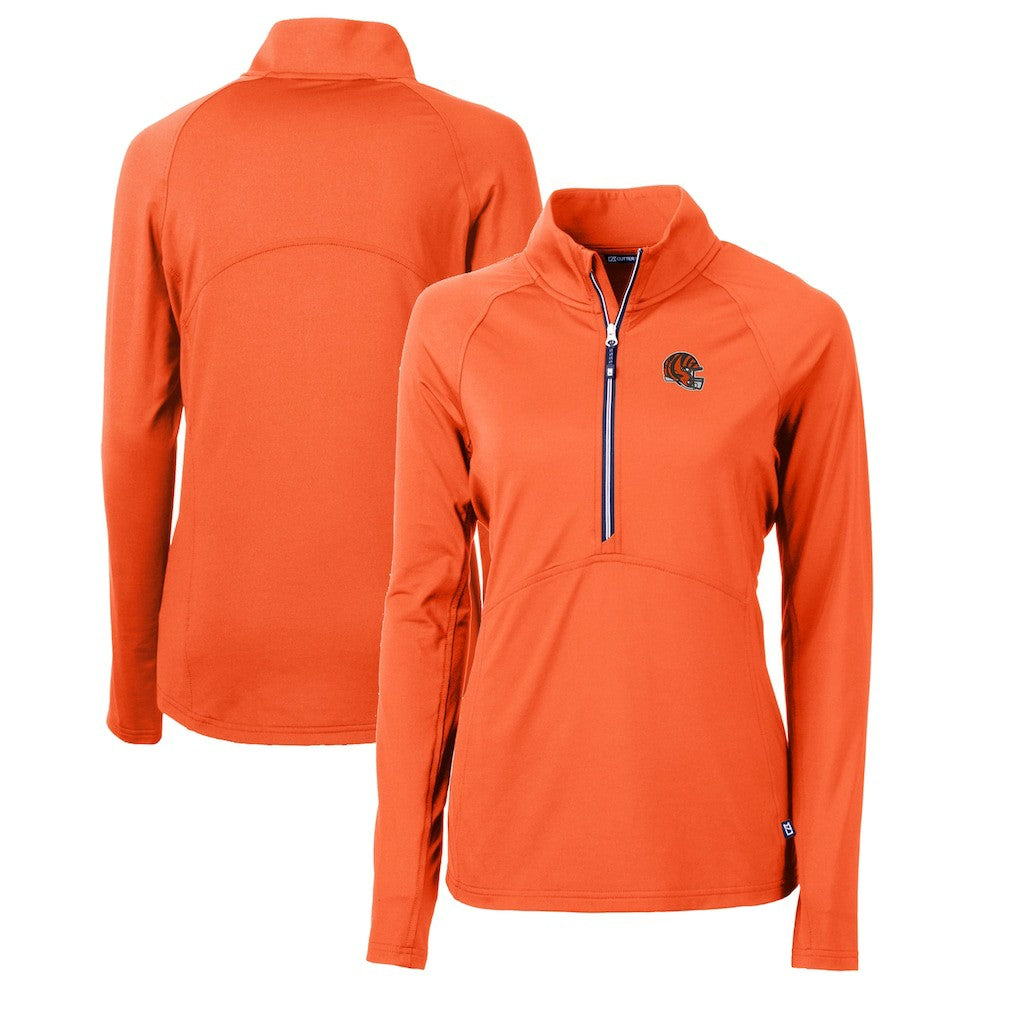 Cutter & Buck Women's Helmet Logo Adapt Eco Knit Stretch Recycled Half-Zip Pullover Top - Cincinnati Bengals Pullover