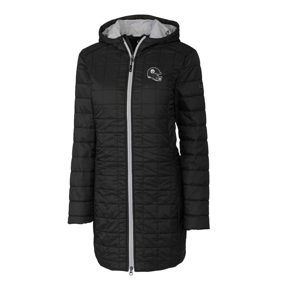 Cutter & Buck Women's Helmet Logo Rainier Primaloft Eco Insulated Hooded Long Coat - Pittsburgh Steelers