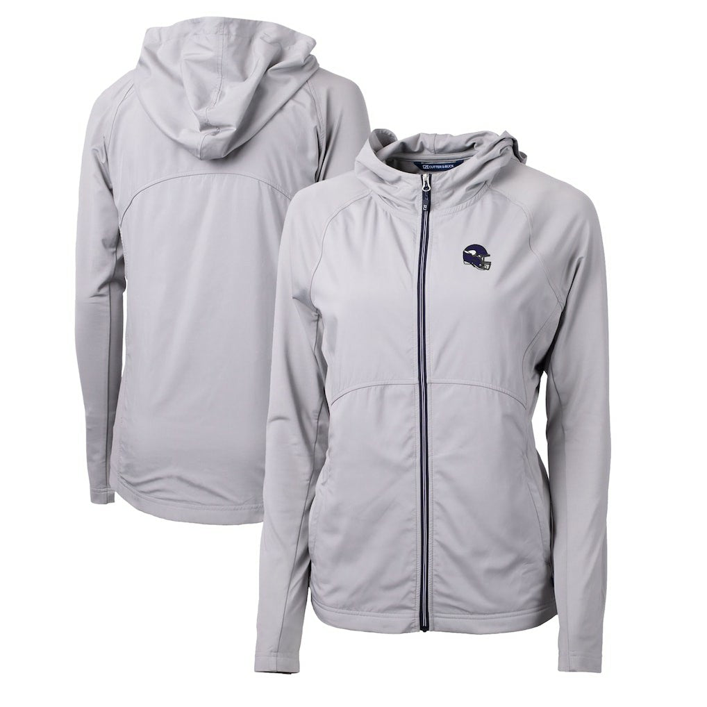 Cutter & Buck Women's Helmet Logo Adapt Eco Knit Hybrid Recycled Full-Zip Hoodie - Minnesota Vikings Hoodies