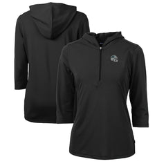 Cutter & Buck Women's Helmet Logo DryTec Virtue Eco Pique Recycled 3/4-Sleeve Half-Zip Pullover Hoodie - Carolina Panthers Hoodies