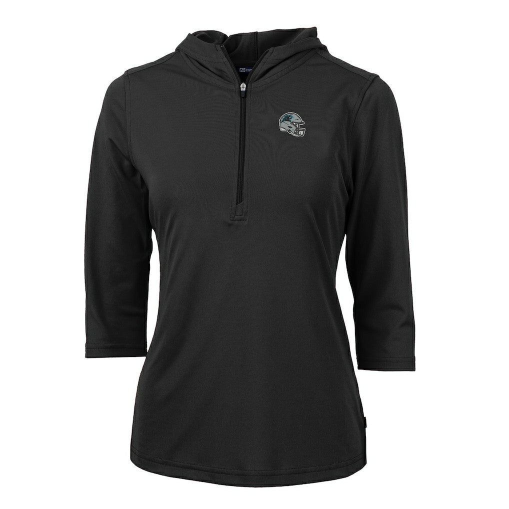 Cutter & Buck Women's Helmet Logo DryTec Virtue Eco Pique Recycled 3/4-Sleeve Half-Zip Pullover Hoodie - Carolina Panthers Hoodies