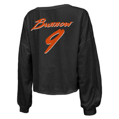 Joe Burrow  Majestic Threads Women's Name & Number Off-Shoulder Script Cropped Long Sleeve Relaxed V-Neck T-Shirt - Cincinnati Bengals T-shirts