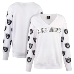 Cuce Women's Sequin Fleece V-Neck T-Shirt - Las Vegas Raiders T-shirts