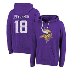 Justin Jefferson  Majestic Threads Name & Number Tri-Blend Pullover Hoodie - Minnesota Vikings Hoodies