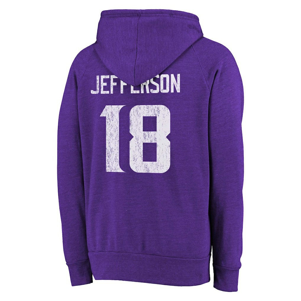 Justin Jefferson  Majestic Threads Name & Number Tri-Blend Pullover Hoodie - Minnesota Vikings Hoodies