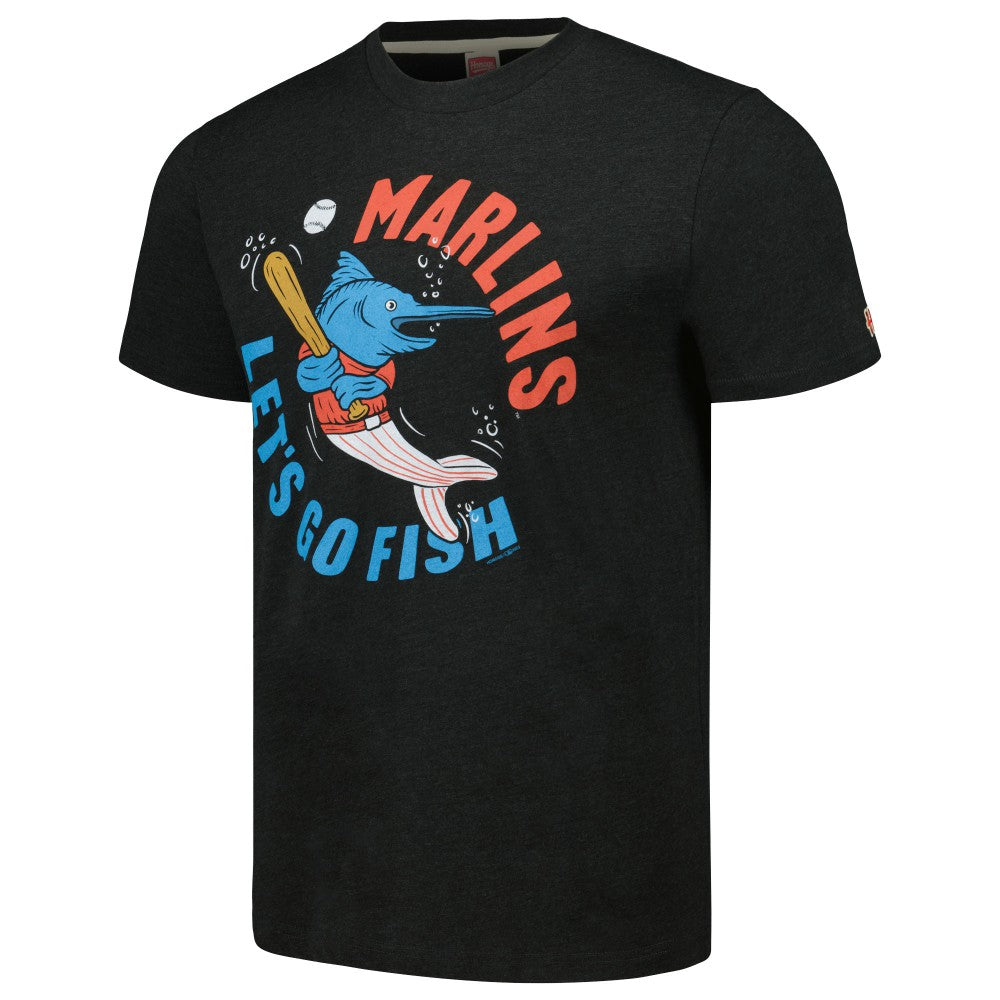 Black Miami Marlins Homage Doodle Collection Let's Go Fish Tri-Blend T-Shirt