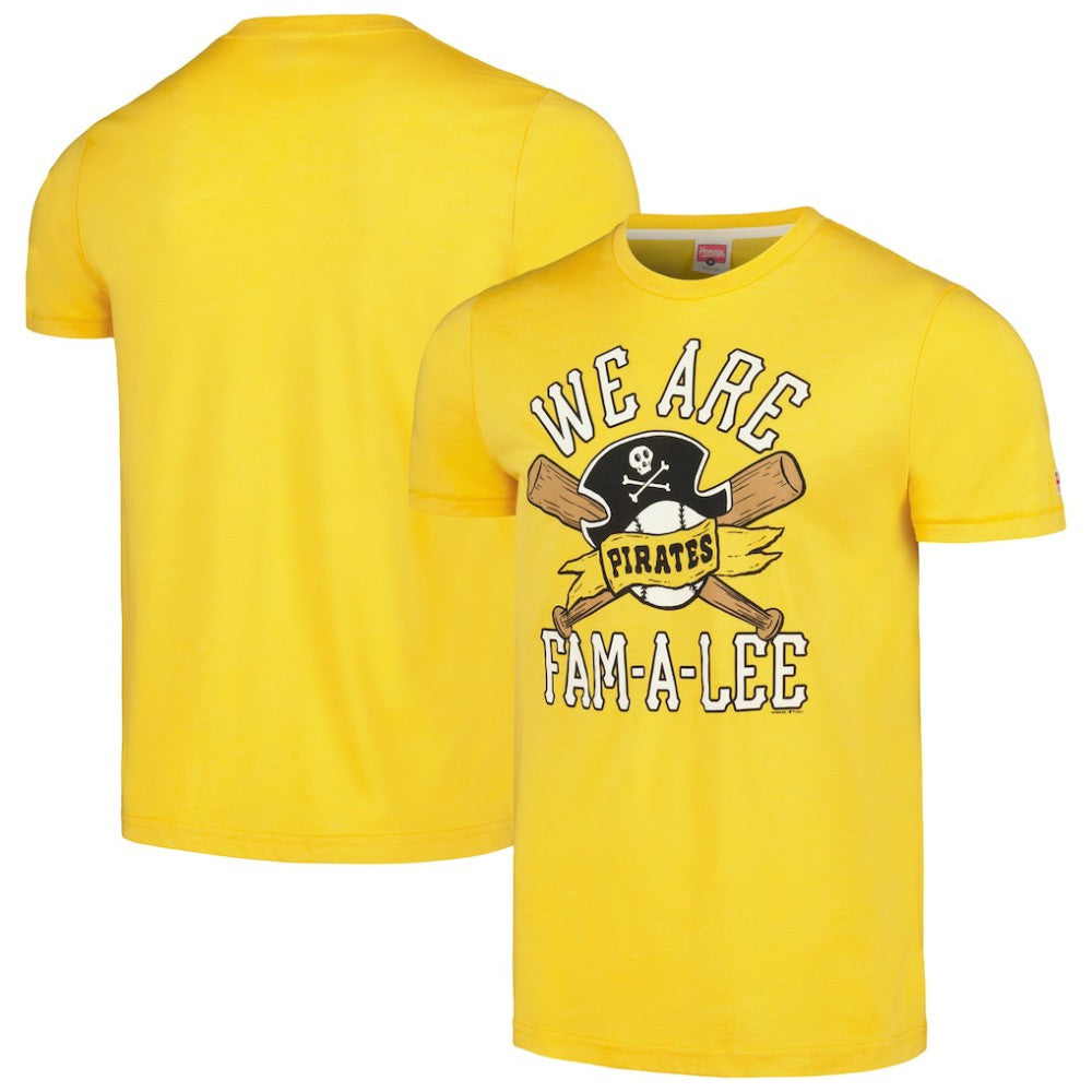 Gold Pittsburgh Pirates Homage Doodle Collection We Are Fam-A-Lee Tri-Blend T-Shirt