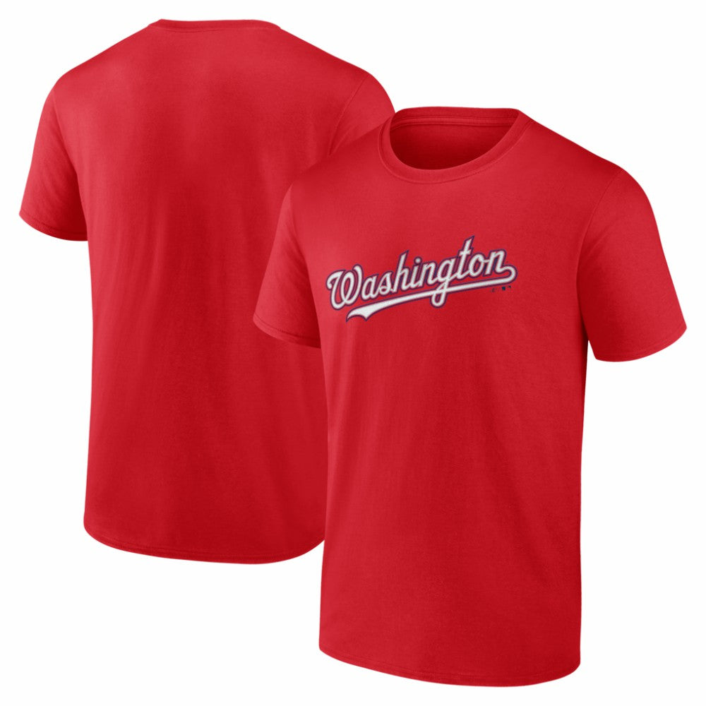 Red Washington Nationals Logo Athletic Wordmark T-Shirt