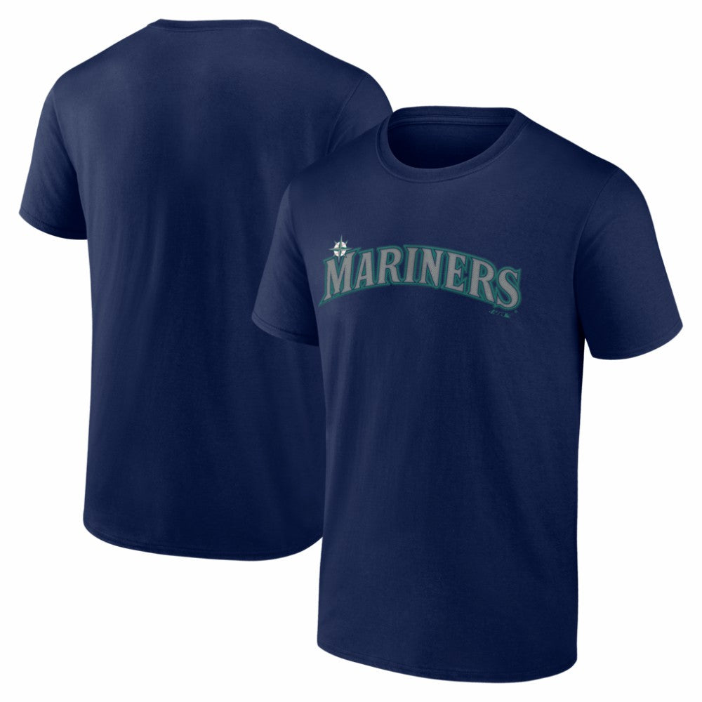 Navy Seattle Mariners Logo Athletic Wordmark T-Shirt